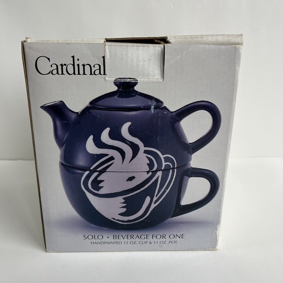 Vintage Cardinal Cobalt Blue Solo Beverage for 1 Handpainted Stack Teapot&Cup - Picture 1 of 11